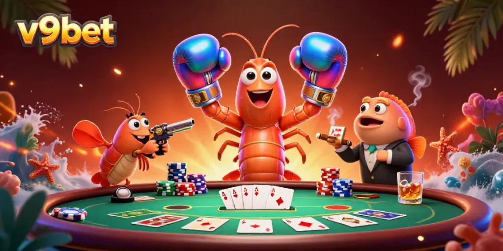 Experience thrilling gameplay at v9bet with vibrant 3D characters and an exciting poker scene.