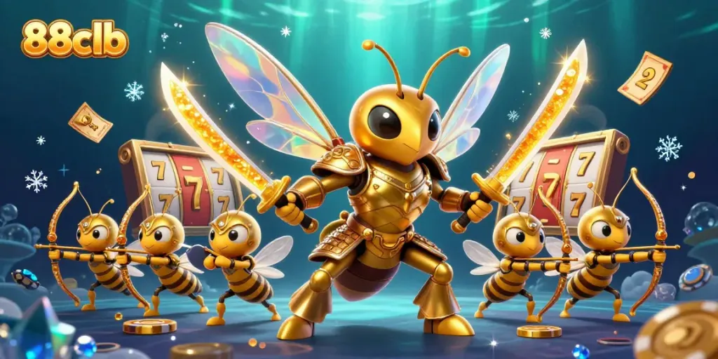Play thrilling slot machines at 88clb with golden hornet, creating an energetic casino scene.