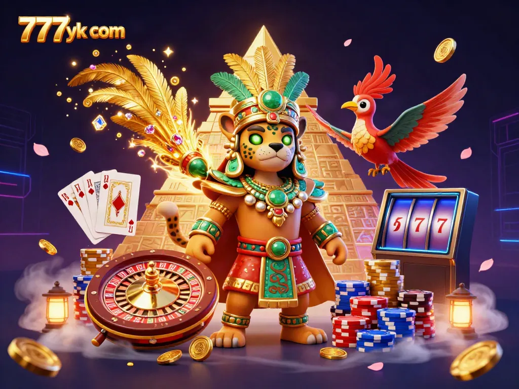 Experience thrilling gaming at 777yk com with a vibrant scene of casino action, featuring 3D characters and dynamic game elements.