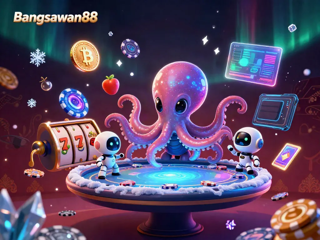Experience thrilling gaming with Bangsawan88 at this vibrant cartoon alien casino scene. Conquer jackpots!