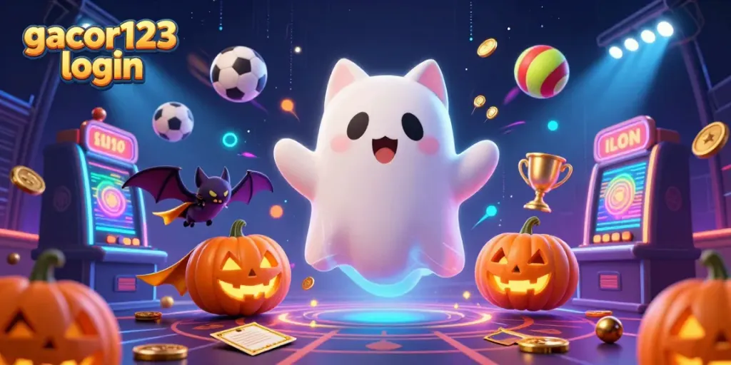 Engage with gacor123 login while exploring vibrant gaming scenes featuring animated characters and sports elements.