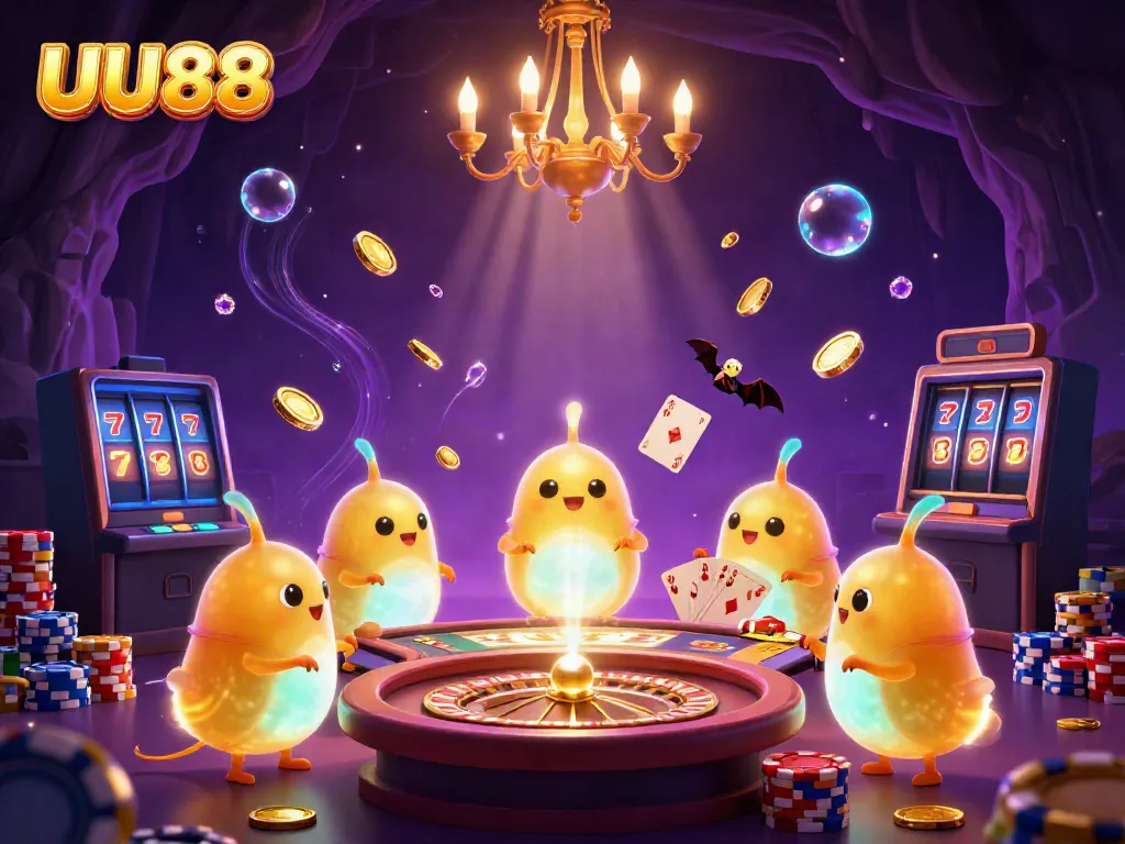 UU88 glows with exciting casino elements as glowworms light a vibrant cave filled with games.