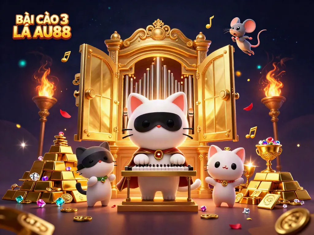 BÀI CÀO 3 LÁ AU88 reveals winning strategies in a vibrant casino-themed illustration with detailed elements.