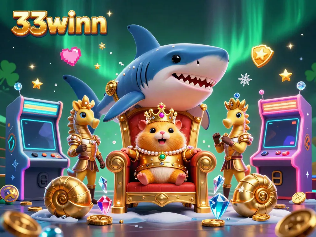 Engage in fun gameplay with 33winn's dynamic casino scene featuring a hamster king.