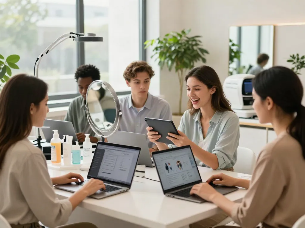 People exploring alternatives to QOVES in a modern beauty analysis studio.
