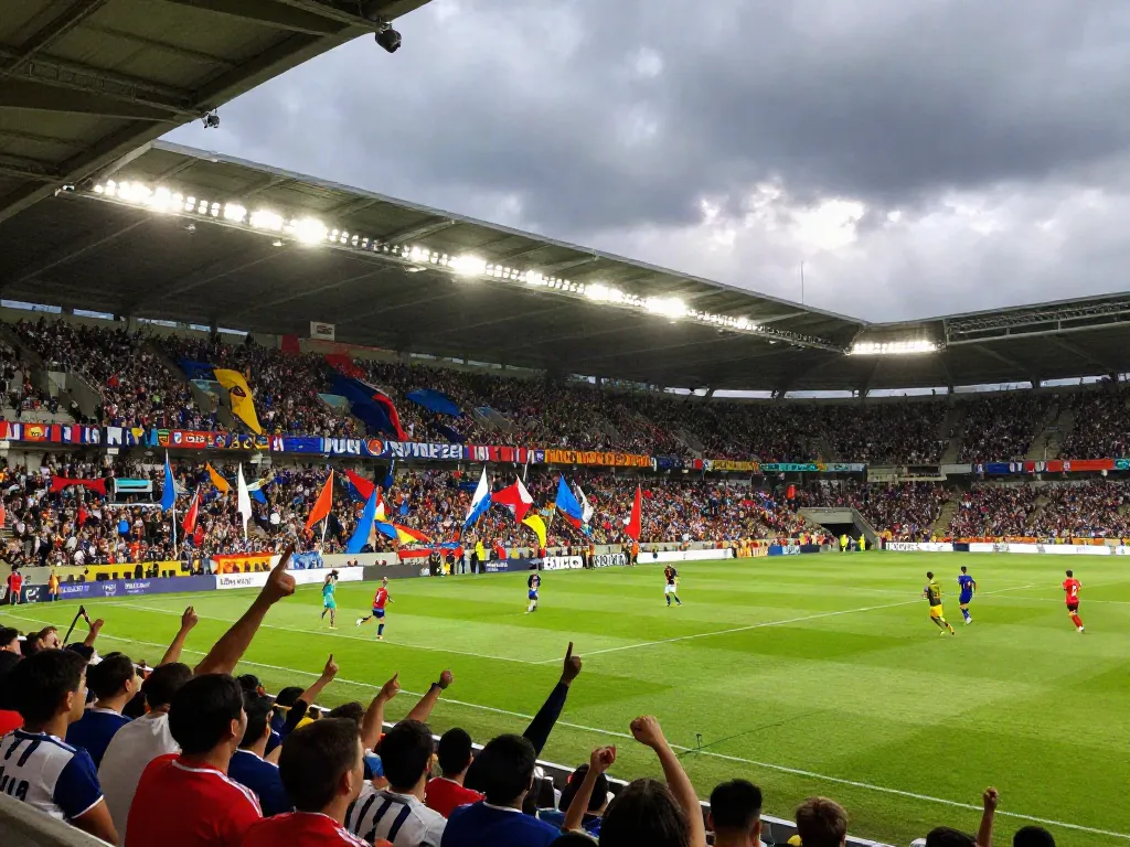 Exciting match day scene at a football stadium highlighting the TOP10สนาม atmosphere.