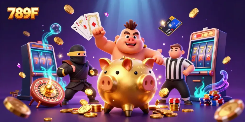 Engage with the 789F casino experience featuring thrilling characters and vibrant game elements.