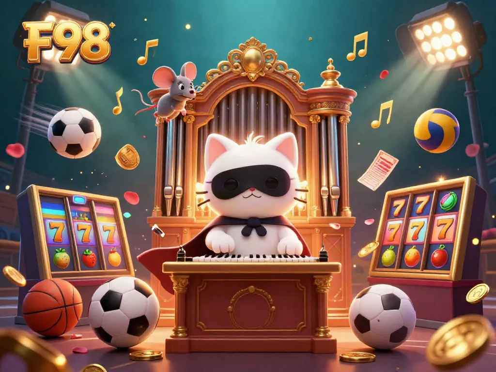 Experience F98's thrilling casino atmosphere with a 3D illustrated phantom cat and dynamic game elements.