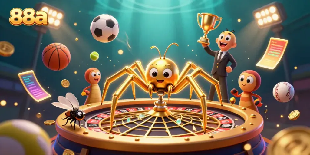 Engaging illustration depicting 88aa's vibrant casino atmosphere with a dynamic betting scene