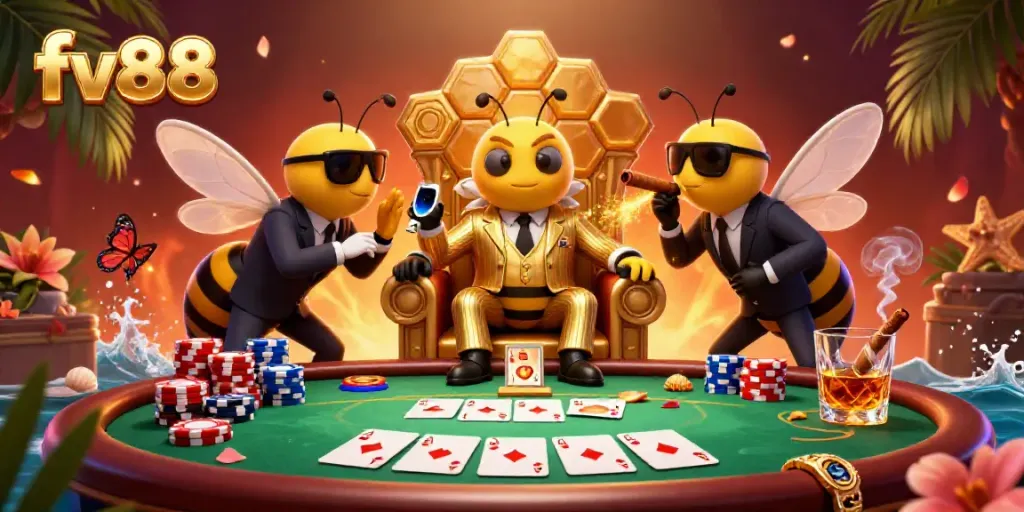 Experience thrilling gameplay at fv88 with a vibrant casino scene featuring dynamic poker elements.