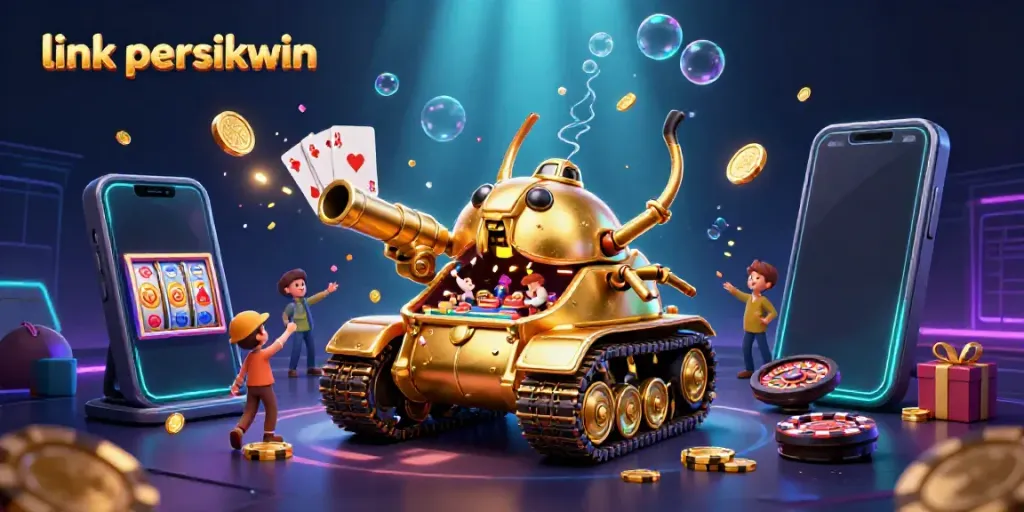 Menangkan jackpot dengan link persikwin, ilustrasi kasino 3D penuh warna dan detail menarik.