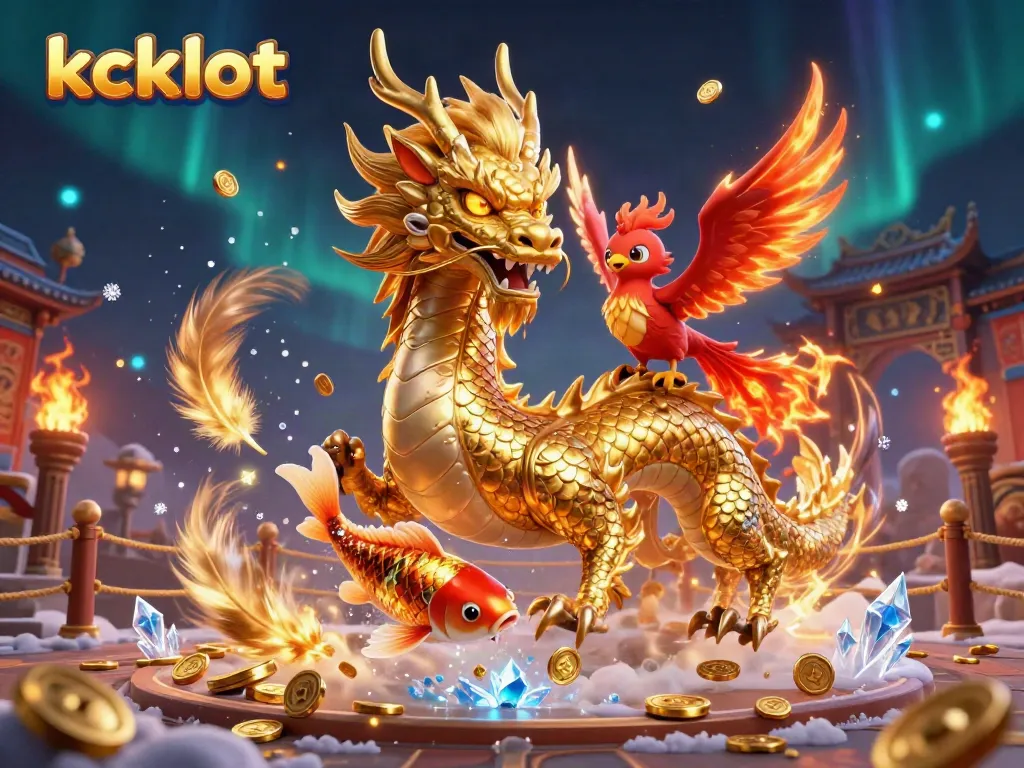 Gambarkan petualangan kckslot dengan naga emas, phoenix merah, dan ikan koi melompati koin!