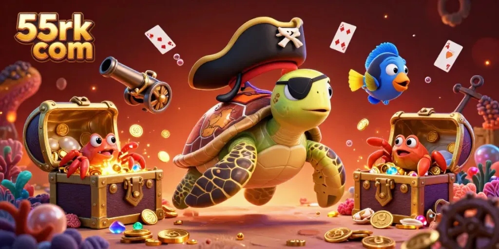 Experience thrilling gameplay with 55rk com as a pirate turtle navigates a treasure-filled ocean.
