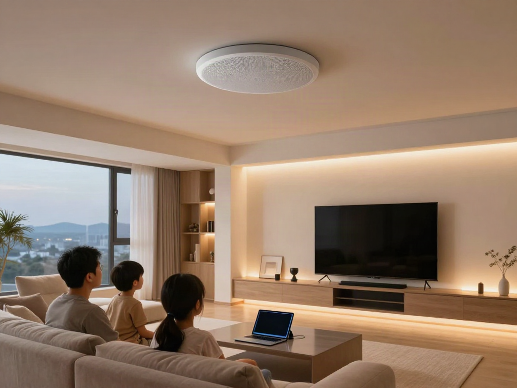 Spacious living room featuring stylish اسپیکر سقفی installation for ambient music.
