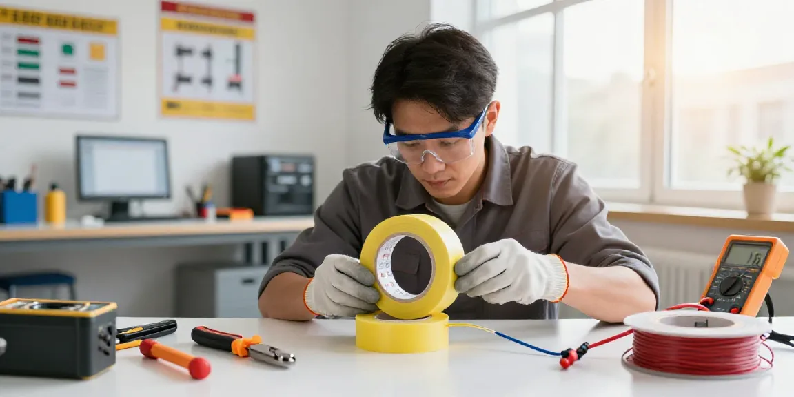 Technician expertly using Link Super33 tape in a professional electrical workspace.